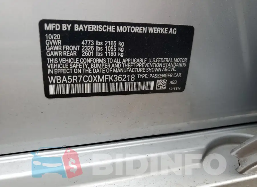 WBA5R7C0XMFK36218 Photo# 12