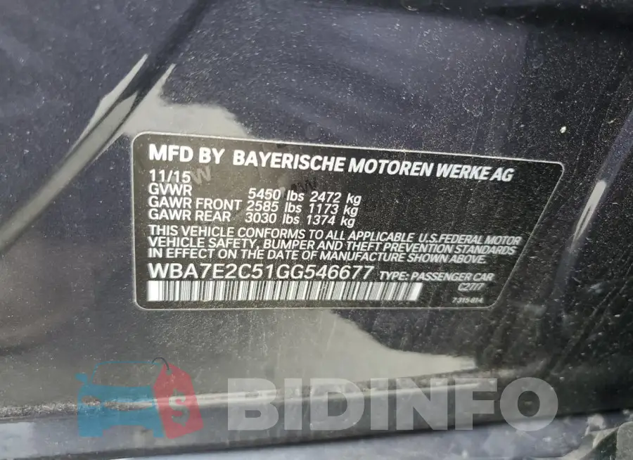 WBA7E2C51GG546677 Photo# 12