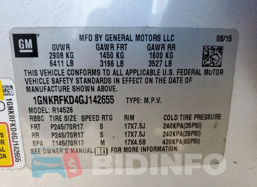 1GNKRFKD4GJ142655 Photo# 13