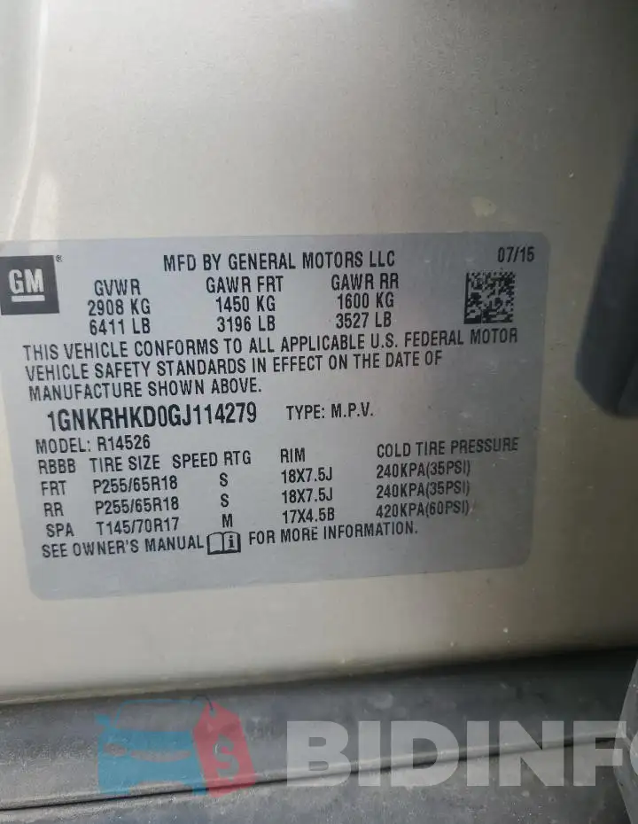 1GNKRHKD0GJ114279 Photo# 12