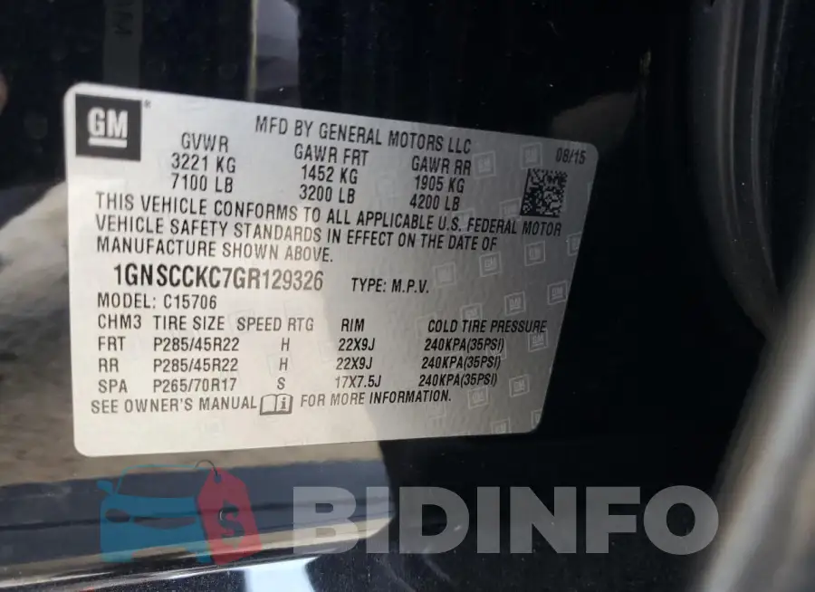 1GNSCCKC7GR129326 Photo# 13