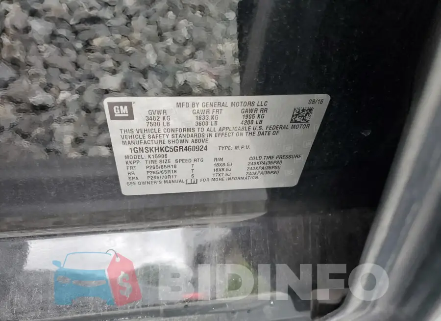 1GNSKHKC5GR460924 Photo# 13