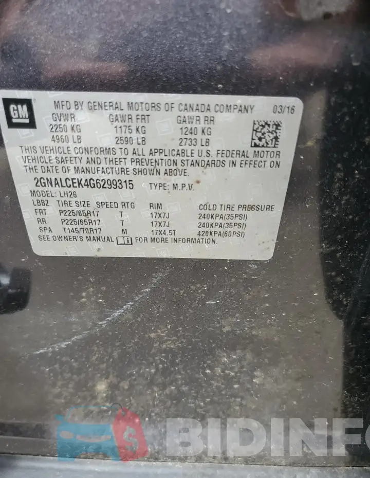 2GNALCEK4G6299315 Photo# 13