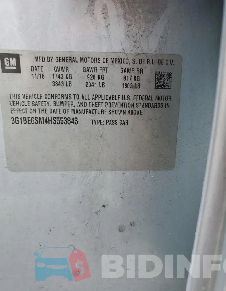 3G1BE6SM4HS553843 Photo# 12