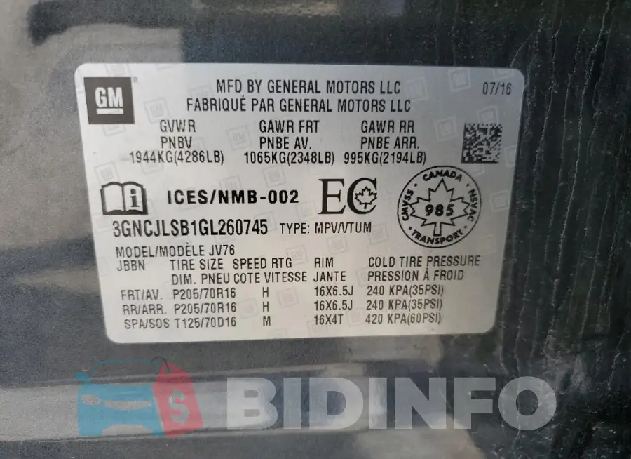 3GNCJLSB1GL260745 Photo# 13