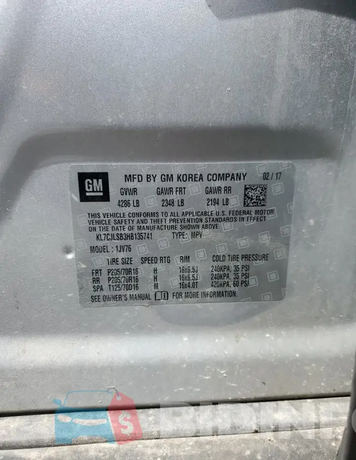 KL7CJLSB3HB135741 Photo# 13