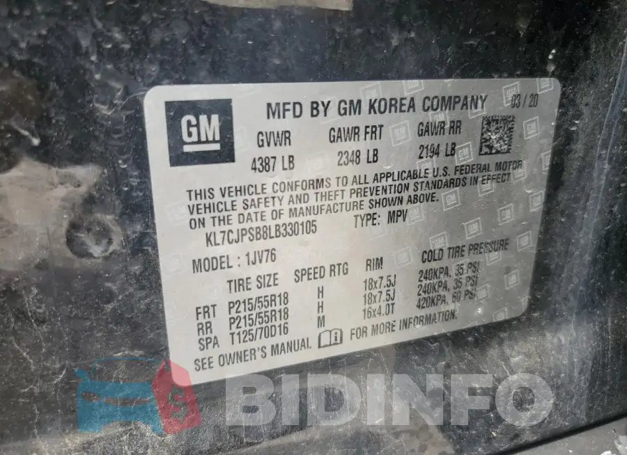 KL7CJPSB8LB330105 Photo# 13