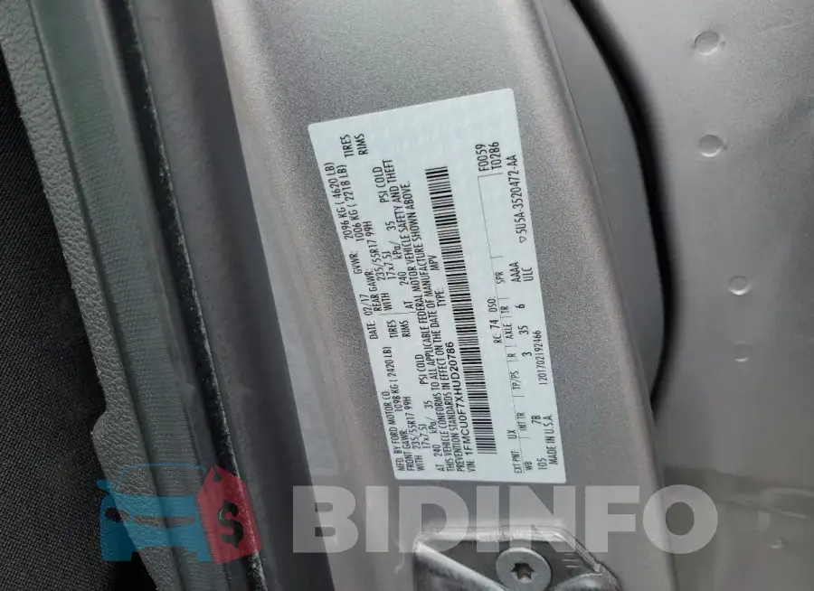 1FMCU0F7XHUD20786 Photo# 13