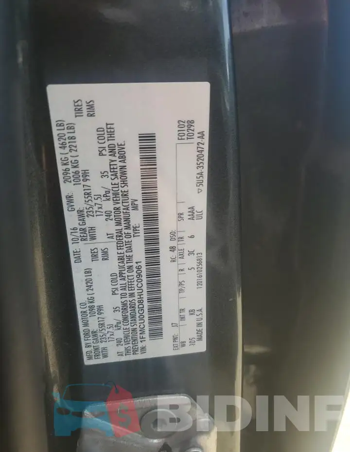 1FMCU0GD8HUC09061 Photo# 13