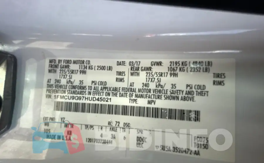 1FMCU9G97HUD45021 Photo# 10