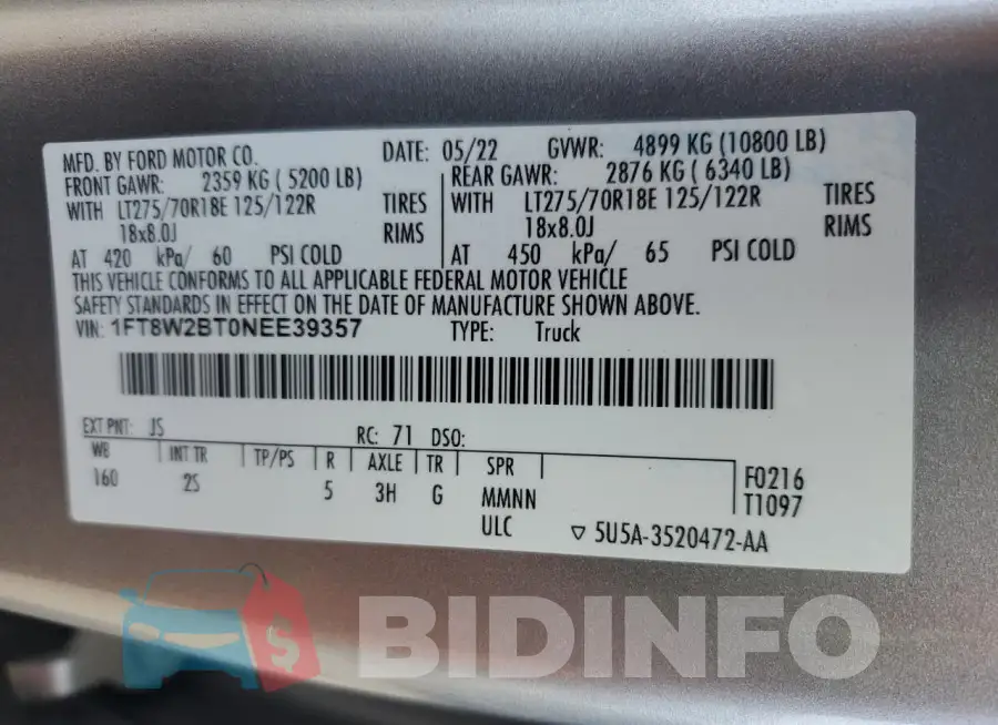 1FT8W2BT0NEE39357 Photo# 12