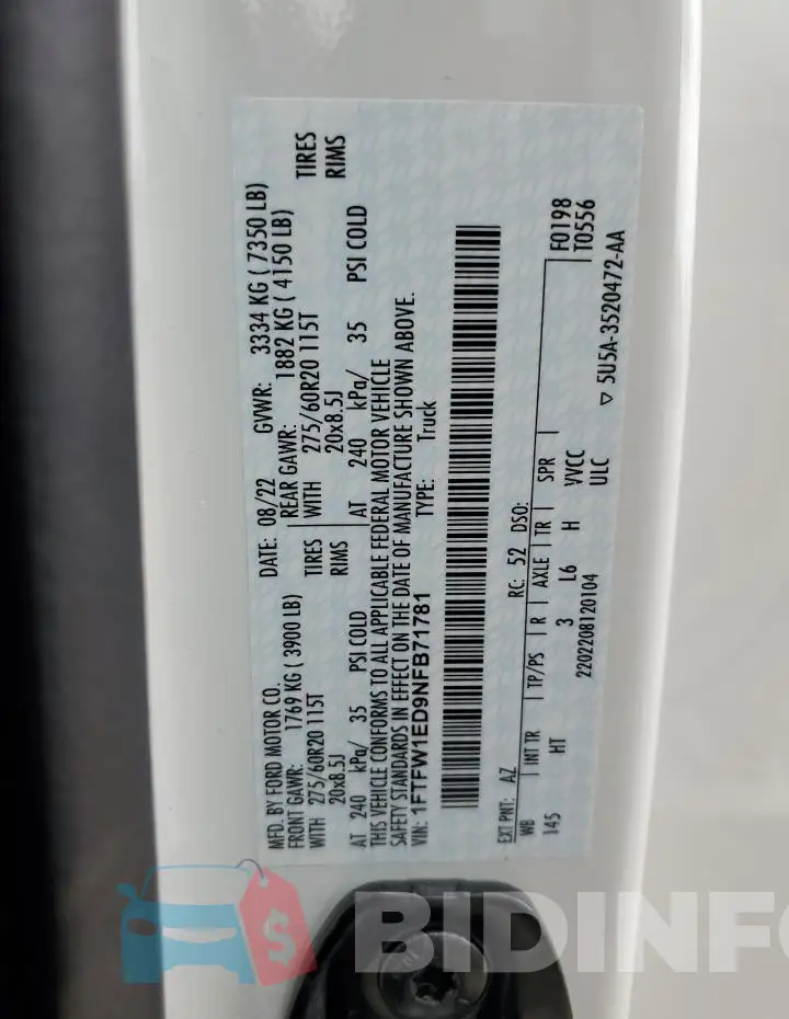 1FTFW1ED9NFB71781 Photo# 13