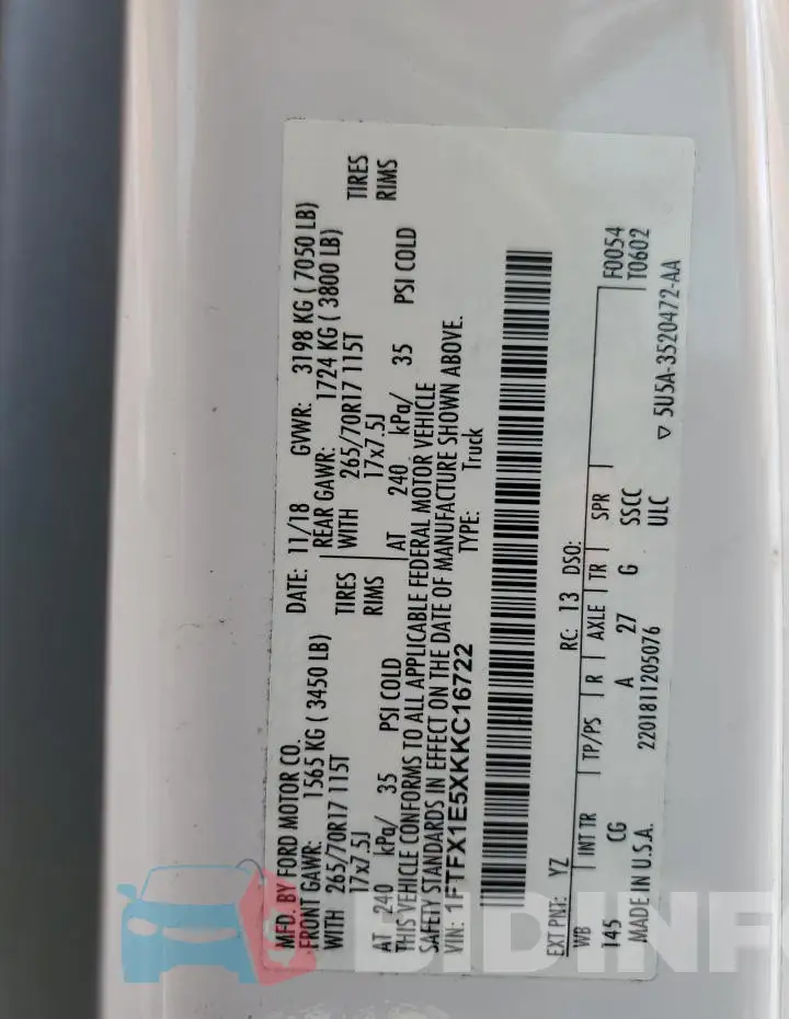 1FTFX1E5XKKC16722 Photo# 12