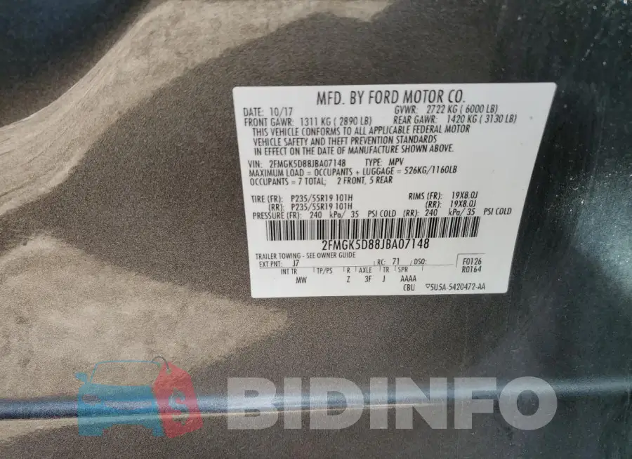 2FMGK5D88JBA07148 Photo# 13