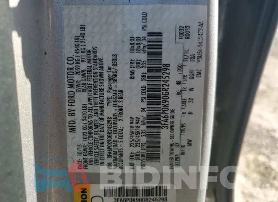 3FA6P0K90GR245298 Photo# 12