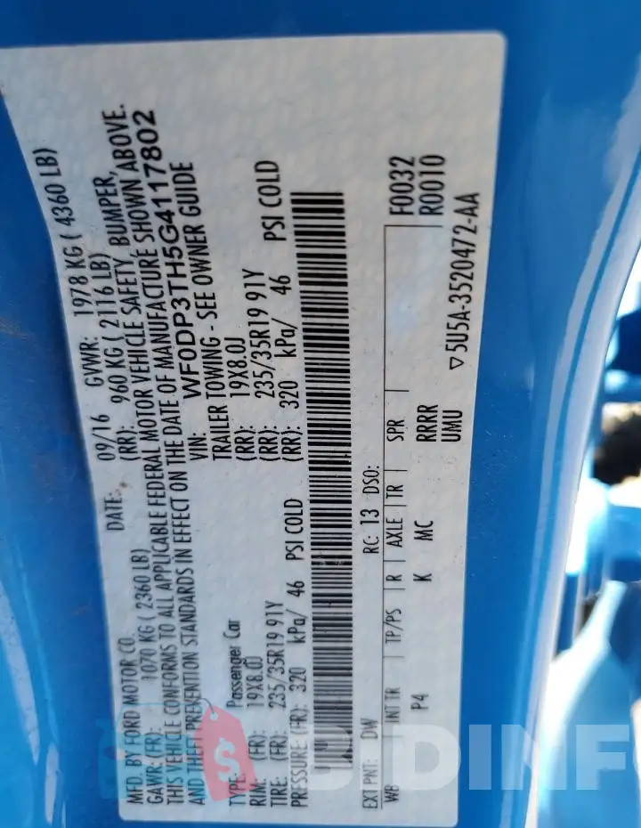 WF0DP3TH5G4117802 Photo# 12