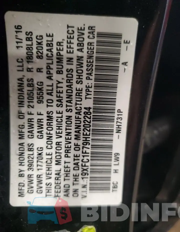 19XFC1F79HE202284 Photo# 12