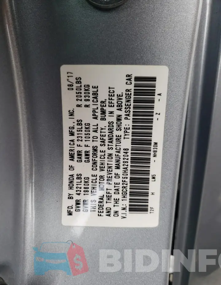 1HGCR2F50HA292046 Photo# 13