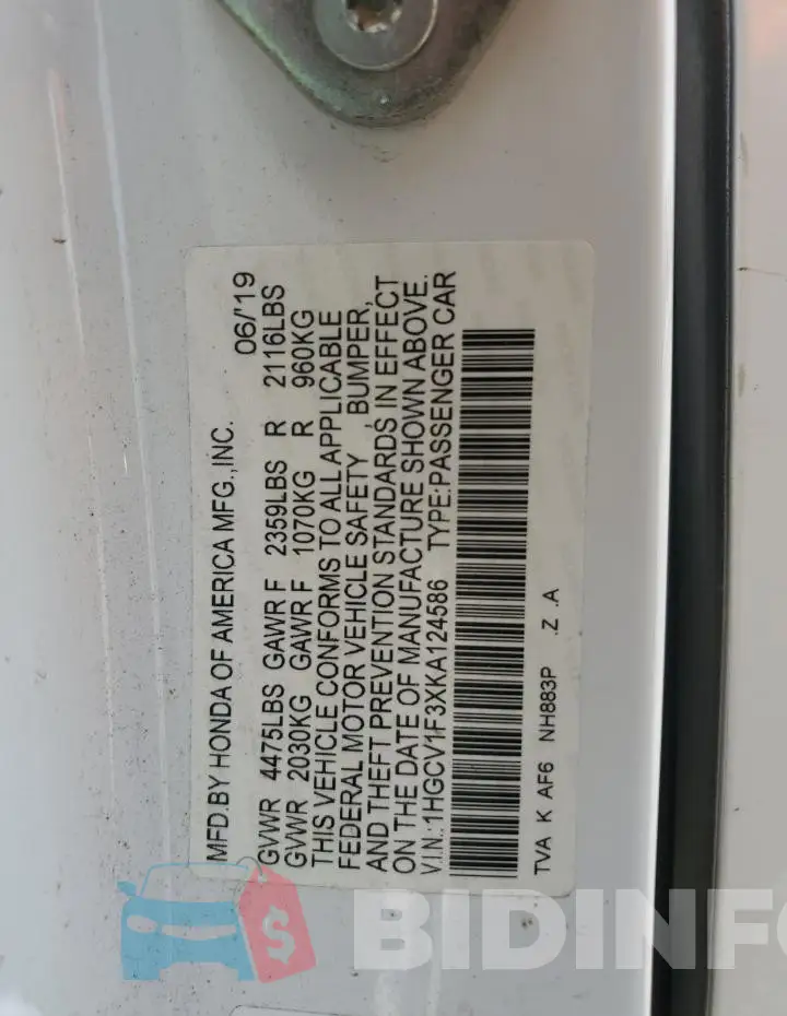 1HGCV1F3XKA124586 Photo# 12