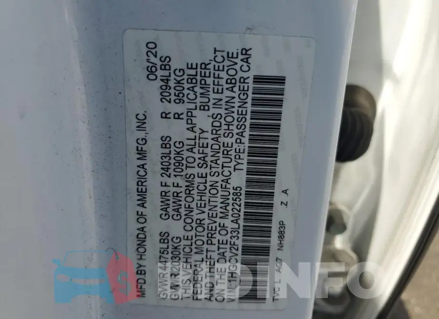 1HGCV2F33LA022585 Photo# 12