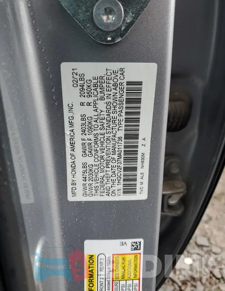 1HGCV2F37MA011736 Photo# 12