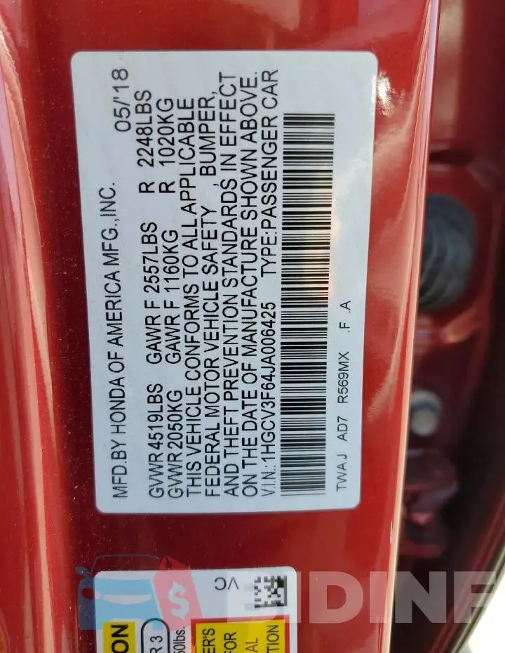 1HGCV3F64JA006425 Photo# 12