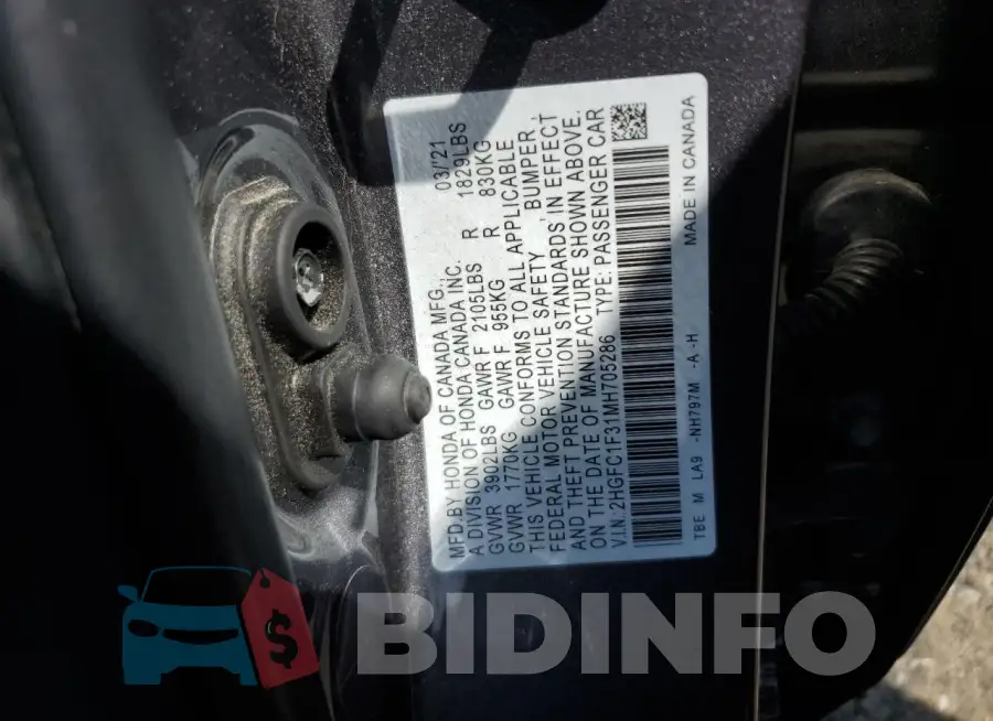2HGFC1F31MH705286 Photo# 12