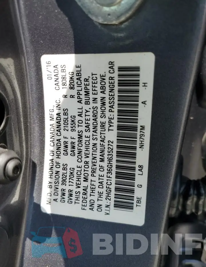 2HGFC1F36GH635272 Photo# 13