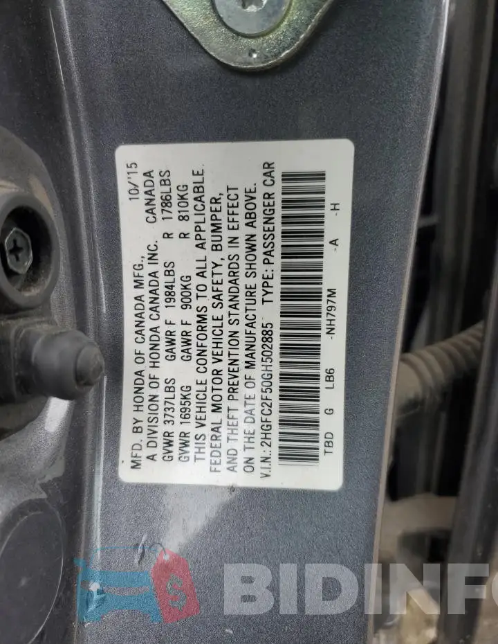 2HGFC2F50GH502885 Photo# 12
