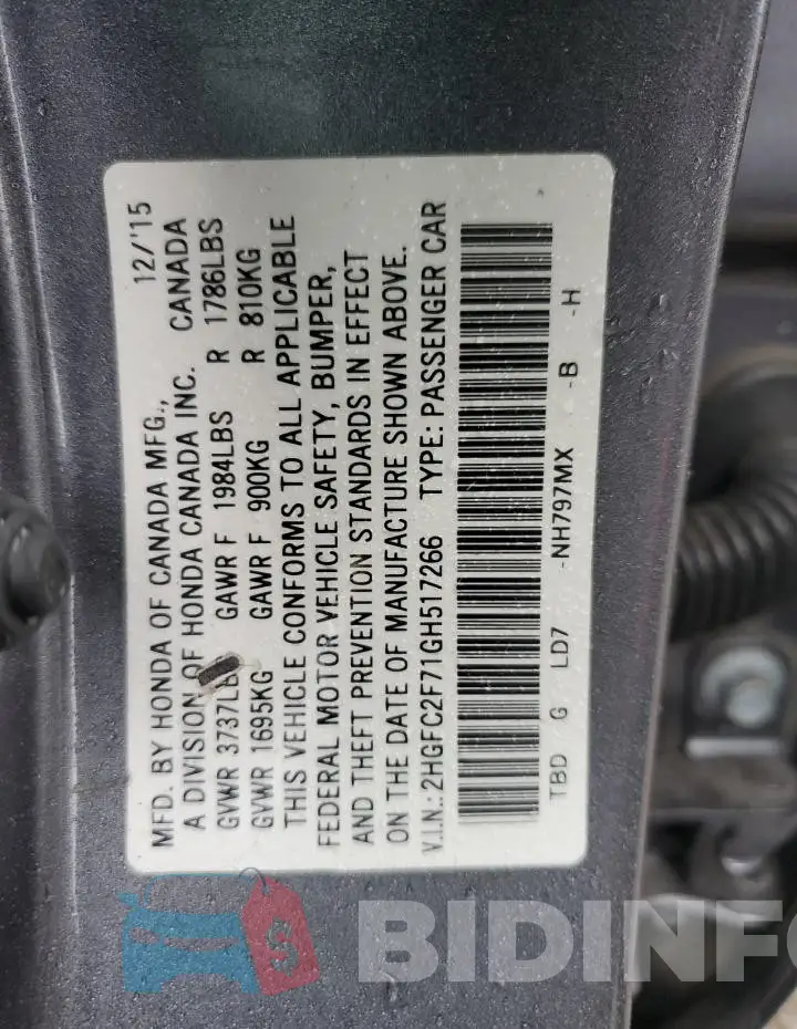2HGFC2F71GH517266 Photo# 12