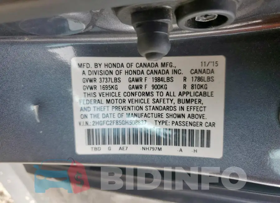 2HGFC2F85GH508837 Photo# 13