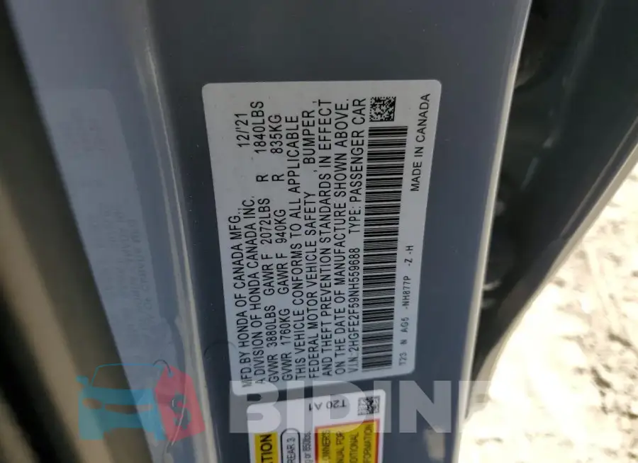 2HGFE2F59NH559688 Photo# 12