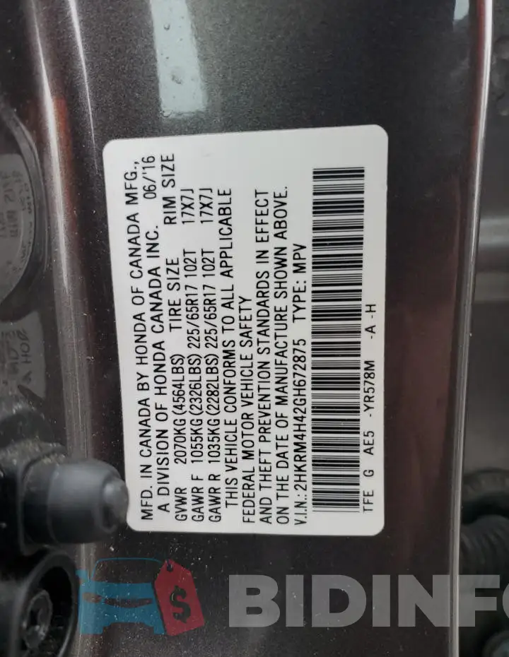 2HKRM4H42GH672875 Photo# 13