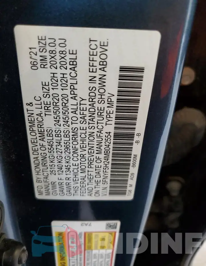 5FNYF5H24MB042554 Photo# 13