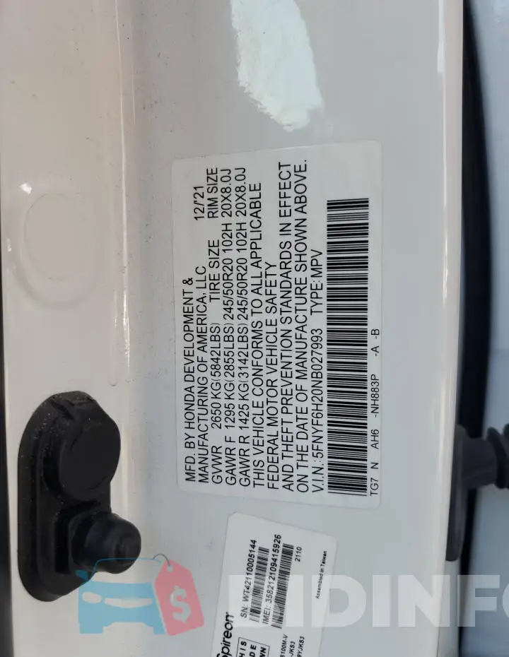 5FNYF6H20NB027993 Photo# 13