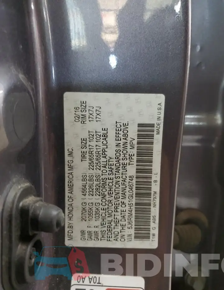 5J6RM4H51GL046748 Photo# 13
