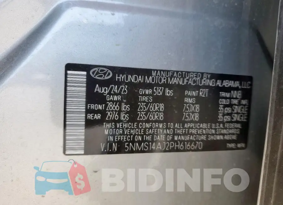 5NMS14AJ2PH616670 Photo# 13