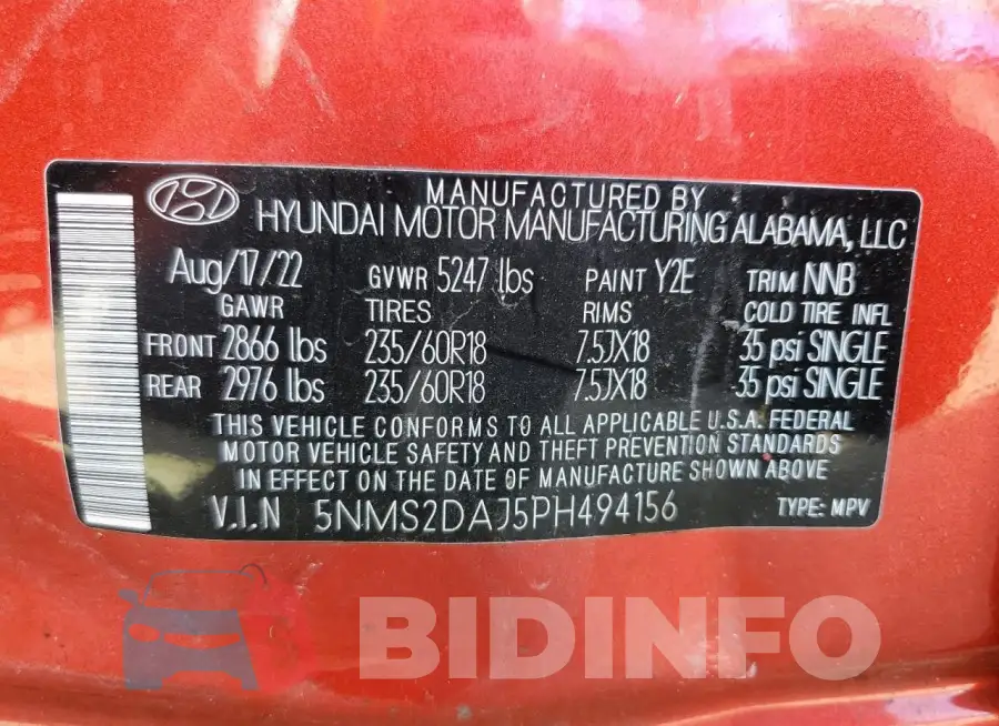 5NMS2DAJ5PH494156 Photo# 13