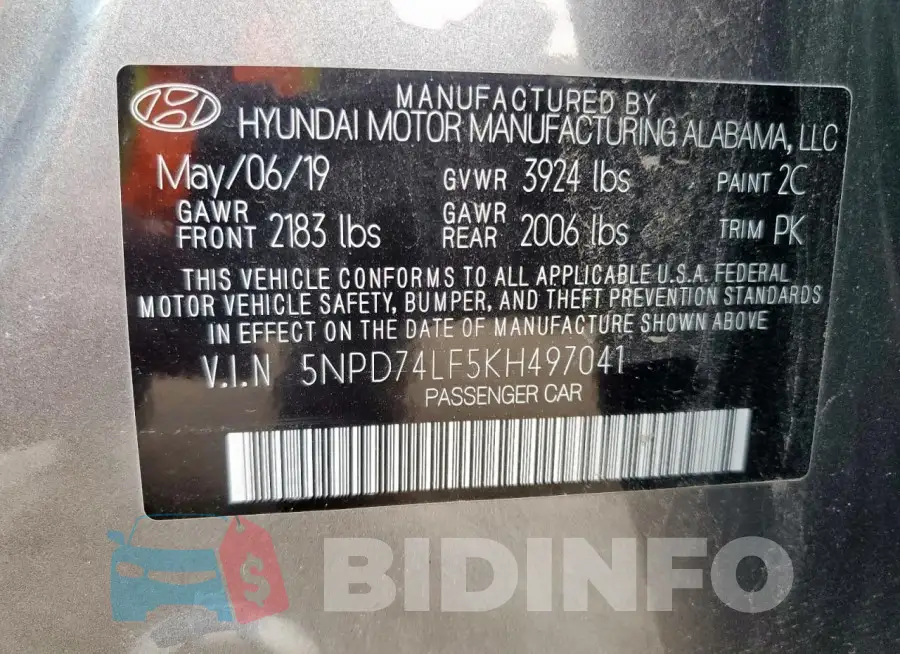 5NPD74LF5KH497041 Photo# 13