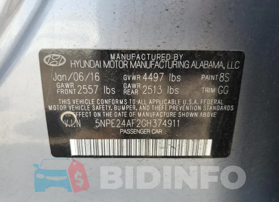 5NPE24AF2GH374911 Photo# 12