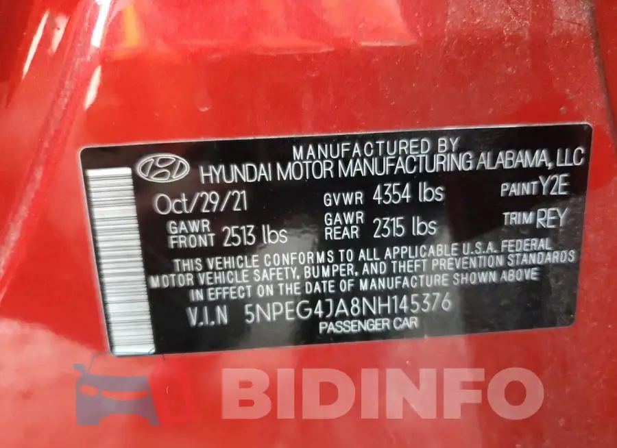 5NPEG4JA8NH145376 Photo# 12