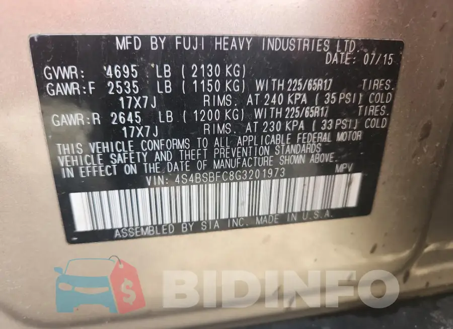 4S4BSBFC8G3201973 Photo# 13