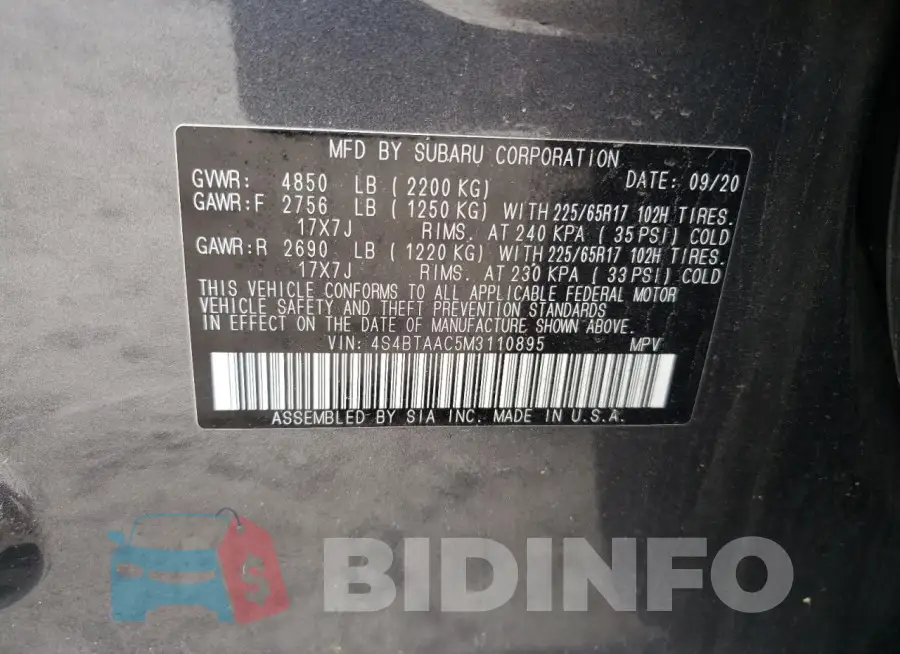 4S4BTAAC5M3110895 Photo# 12
