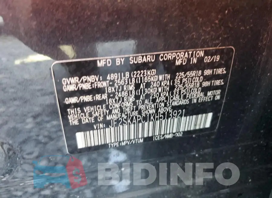 JF2SKAPC1KH513921 Photo# 14
