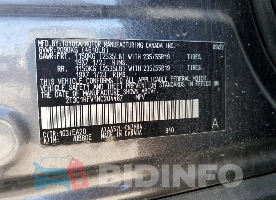 2T3C1RFV1NC204487 Photo# 12