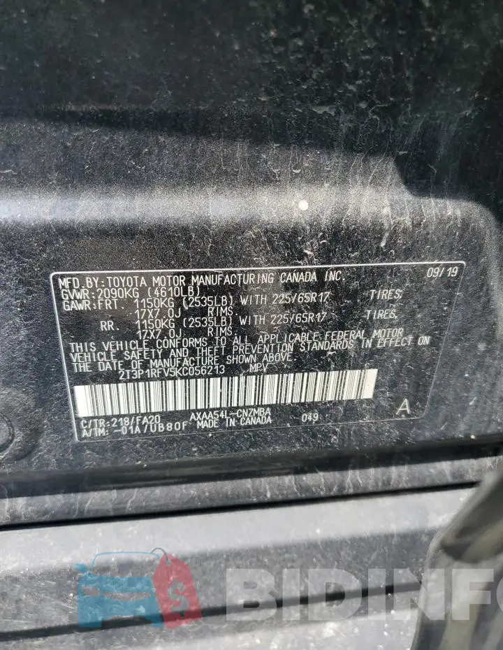 2T3P1RFV5KC056213 Photo# 14