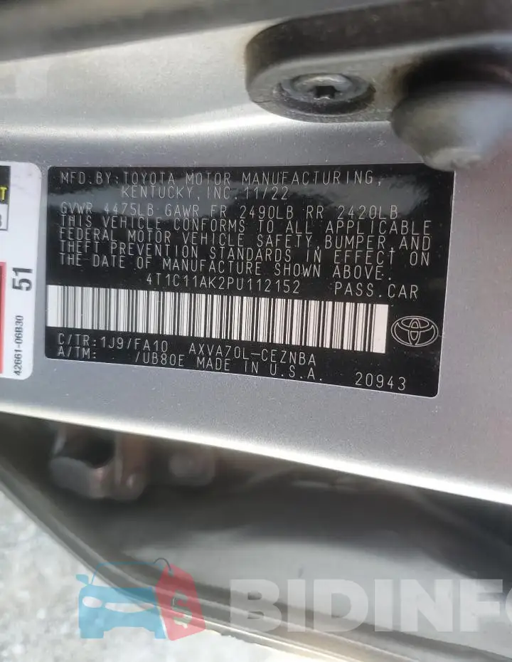 4T1C11AK2PU112152 Photo# 12