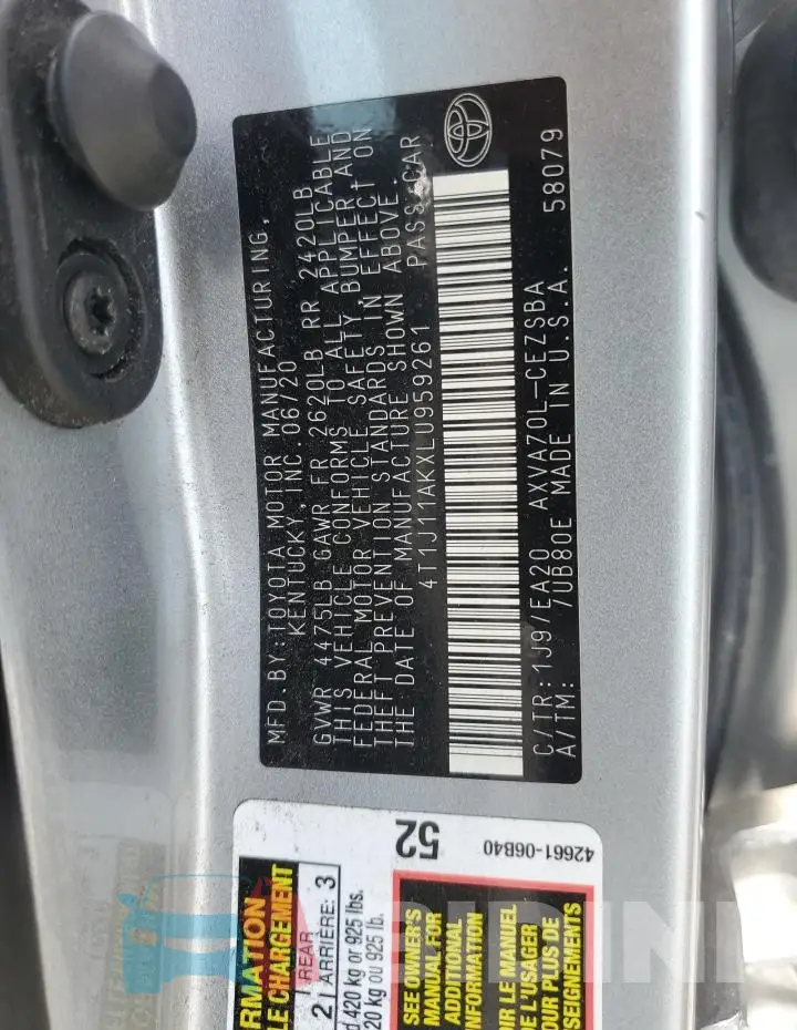4T1J11AKXLU959261 Photo# 12