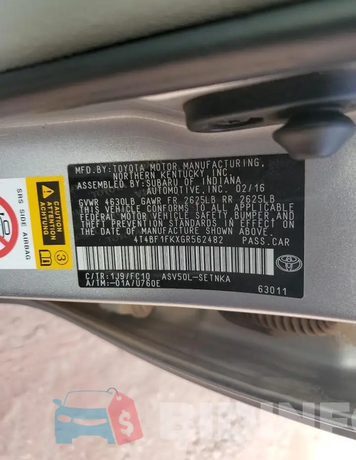 4T4BF1FKXGR562482 Photo# 12