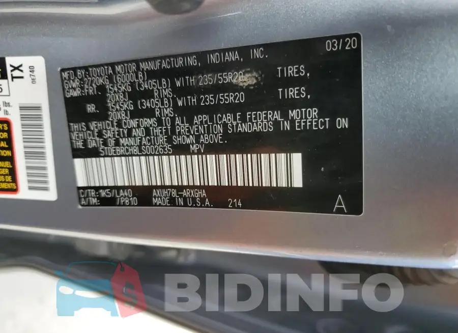 5TDEBRCH8LS002635 Photo# 13